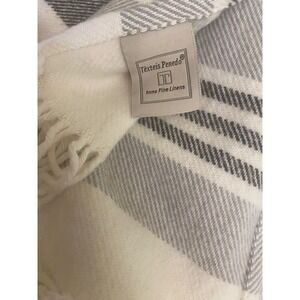 Texteis Penedo Throw Blanket Stripe Fringe Ivory Gray Cotton Neutral‎ Portugal